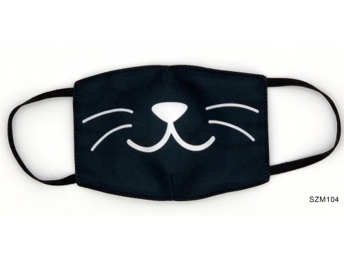 (SZM104) Szájmaszk - Fekete macska bajusz mintás szájmaszk