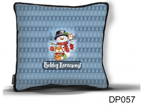 (DP057) Díszpárna 26 cm x 26 cm - Hóember, róka, bagoly - Karácsonyi ajándék