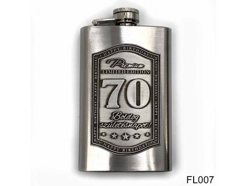 (FL007) Óncímkés flaska laposüveg - Boldog 70. Születésnapot - Szülinapi ajándék