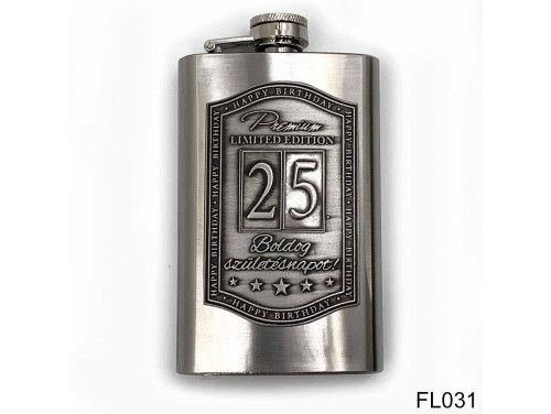 (FL031) Óncímkés flaska laposüveg -25. Boldog Születésnapot - Keretes - Szülinapi Ajándék