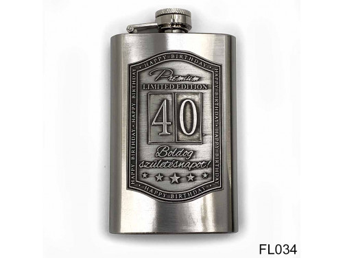 (FL034) Óncímkés flaska laposüveg - 40. Boldog Születésnapot - Keretes - Szülinapi Ajándék