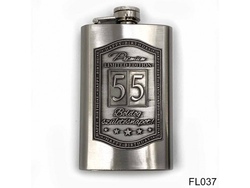 (FL037) Óncímkés flaska laposüveg - 55. Boldog Születésnapot - Keretes - Szülinapi Ajándék
