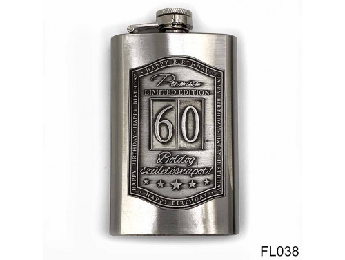 (FL038) Óncímkés flaska laposüveg - 60. Boldog Születésnapot - Keretes - Szülinapi Ajándék