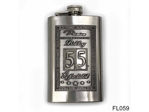 (FL059) Óncímkés flaska laposüveg - 55. Boldog Évfordulót - Keretes - Évfordulós Ajándék