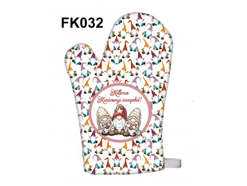 (FK032) Főzőkesztyű 16 cm x26 cm - Karácsonyi Gnome mintás - Karácsonyi Ajándék