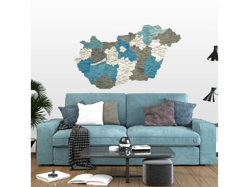 Fa Magyarország Térkép Falra - Fa Térkép Puzzle, Fa Hungary puzzle, kirakó - Türkiz