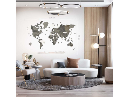 Fa Világtérkép Falra - Wood World Map Puzzle - Fa Dekoráció falra - Szürke-Fehér variáció