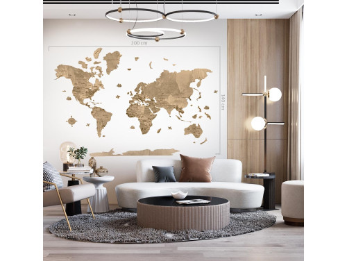 Fa Világtérkép Falra - Wood World Map Puzzle - Fa Dekoráció falra - Bézs szín variáció