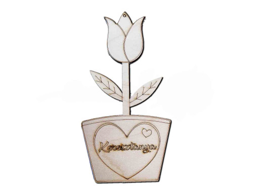 Fa Tulipán - Keresztanya - Fa virág dekoráció - Ajándék Keresztanyának