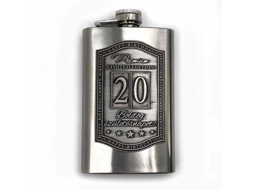 (FL030) Óncímkés flaska laposüveg -20. Boldog Születésnapot - Keretes - Szülinapi Ajándék