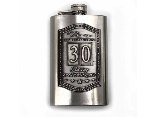 (FL032) Óncímkés flaska laposüveg -30. Boldog Születésnapot - Keretes - Szülinapi Ajándék