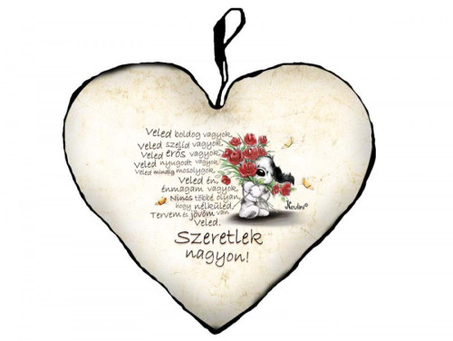 Valentin Napi Ajándék - Szerelmes Ajándék - Veled Boldog Vagyok - Nagy Szív Párna
