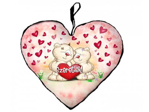 Szerelmes Ajándék - Valentin Napi Ajándék - Pimi maci pár - Nagy Szív Párna