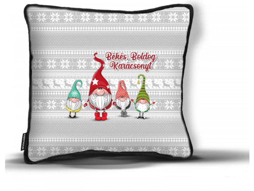 (DP054) Díszpárna 26 cm x 26 cm - Békés Boldog Gnome manós - Karácsonyi ajándék
