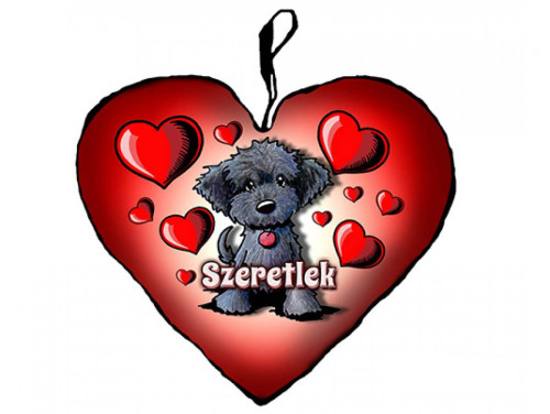 Szerelmes Ajándék - Valentin Napi Ajándék - Fekete kutyus - Nagy Szív Párna