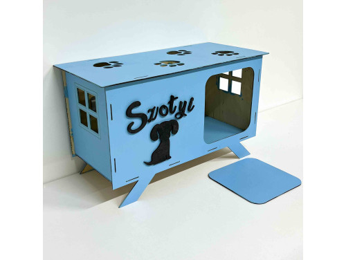 Kutyaház - Kutyabútor - Babakék, Fekete Felirattal kérhető - Egyedi Ajándék Kis Testű Kutyáknak