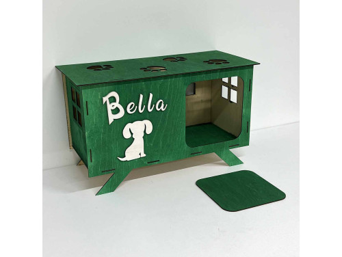 Kutyaház - Kutyabútor - Zöld, Fehér Felirattal kérhető - Egyedi Ajándék Kis Testű Kutyáknak