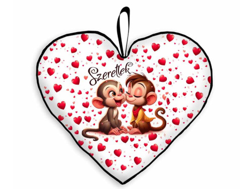 Nagy Szív Párna - Szeretlek Majmos -  Valentin Napi Ajándék - Évfordulós Ajándék