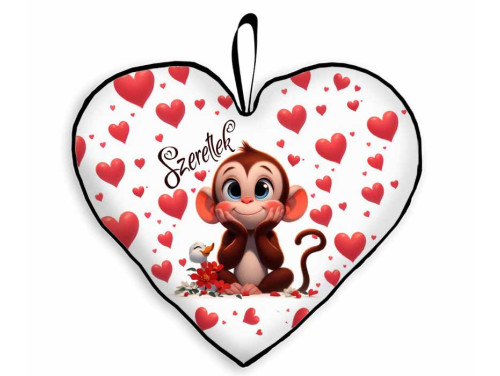 Nagy Szív Párna - Szerelmes Majmos -  Valentin Napi Ajándék - Évfordulós Ajándék