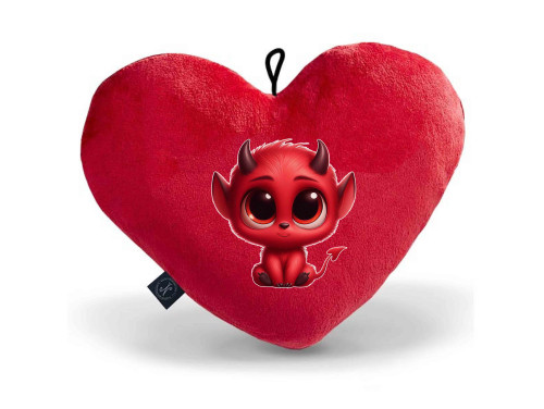 Plüss Nagy Szív Párna Piros - Ördög - Valentin Napi Ajándék - Szerelmes Ajándék