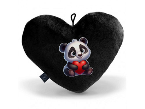 Plüss Nagy Szív Párna Fekete - Panda maci - Valentin Napi Ajándék - Szerelmes Ajándék