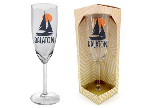 (PEZ071) - Balatonos Pezsgőspohár - Balaton - Vitorlás - Balatonos Ajándéktárgy - Balaton Souvenir