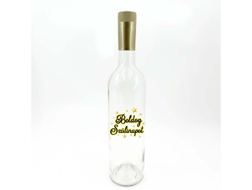 (BUA001) Borosüveg - Boldog Szülinapot felirattal - Átlátszó Boros Palack