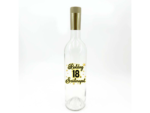 (BUA002) Borosüveg - Boldog 18 Szülinapot felirattal - Átlátszó Boros Palack