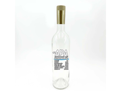 (BUA058) Borosüveg Arany Kupakkal - APA összetevők felirattal - 750 ml - Átlátszó Boros palack - Ajándék Apának - Apák Napi Ajándék