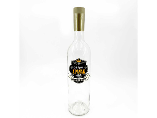 (BUA084) Borosüveg Arany Kupakkal - 750 ml - A Legjobb Apának felirattal - Átlátszó Boros palack - Ajándék Apának - Apák Napi Ajándék
