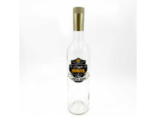 (BUA093) Borosüveg Arany Kupakkal - 750 ml - A Legjobb Főnöknek felirattal - Átlátszó Boros palack - Ajándék Főnöknek