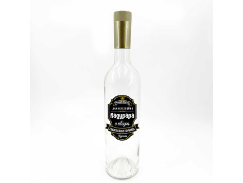 (BUA109) Borosüveg Arany Kupakkal - 750 ml - Legnagyszerűbb Nagypapa felirattal - Átlátszó Boros palack - Ajándék Nagypapának