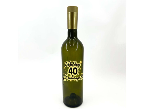 (BUZ005) Borosüveg - 750 ml - Boldog 40. Szülinapot felirattal - Zöld Boros Palack - Ajándék 40. Szülinapra