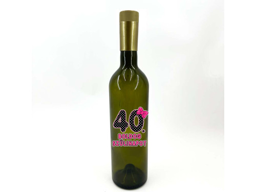 (BUZ014) Borosüveg - 750 ml - Boldog 40. Szülinapot felirattal - Masnis - Zöld Boros Palack - Ajándék 40. Szülinapra