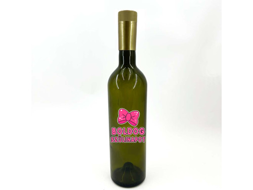 (BUZ019) Borosüveg - 750 ml - Boldog Szülinapot felirattal - Masnis - Pink háttér - Zöld Boros Palack - Ajándék Szülinapra