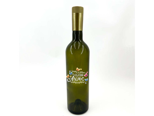 (BUZ033) Borosüveg - 750 ml - A Legjobb Anyós felirattal - Zöld Boros Palack - Ajándék Anyósnak