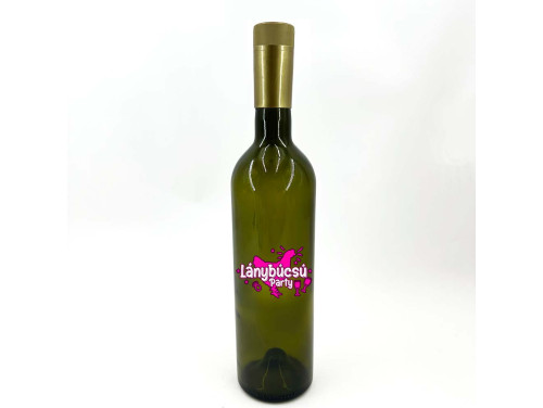 (BUZ036) Borosüveg - 750 ml - Lánybúcsú Party felirattal - Zöld Boros Palack - Ajándék Lánybúcsúra - Lánybúcsús Party Kellék