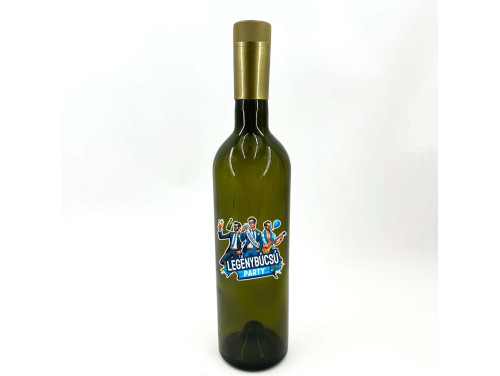 (BUZ040) Borosüveg - 750 ml - Legénybúcsú Party felirattal - Zöld Boros Palack - Ajándék Legénybúcsúra - Legénybúcsús Party Kellék