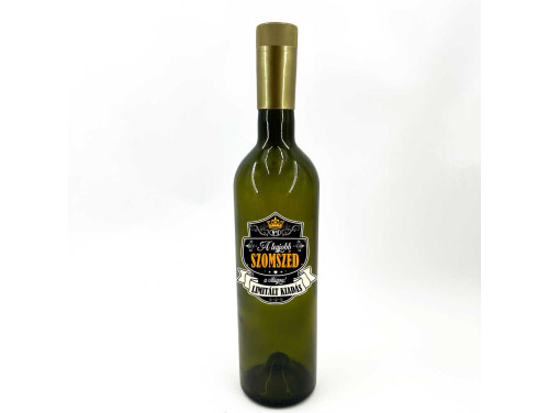 (BUZ091) Borosüveg - 750 ml - A Legjobb Szomszéd felirattal - Zöld Boros Palack - Ajándék Szomszédnak