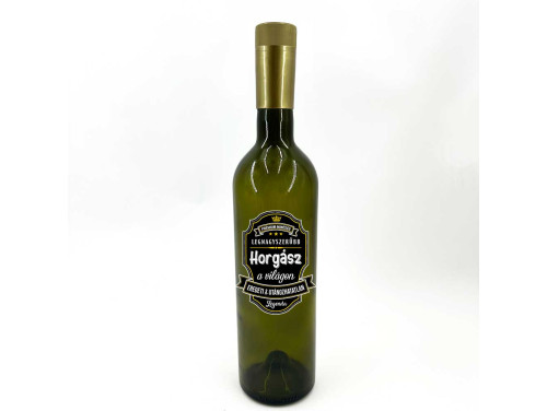 (BUZ098) Borosüveg - 750 ml - Legnagyszerűbb Horgász felirattal - Zöld Boros Palack - Ajándék Horgásznak