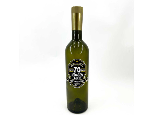 (BUZ147) Borosüveg - 750 ml - Érett 70 éves felirattal - Zöld Boros Palack - Ajándék 70. Szülinapra