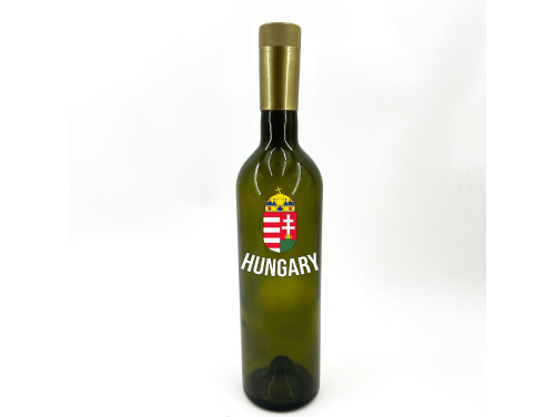 (BUZ154) Borosüveg - 750 ml - Címer - HUNGARY - Zöld Boros Palack - Magyar Szurkolói Ajándék