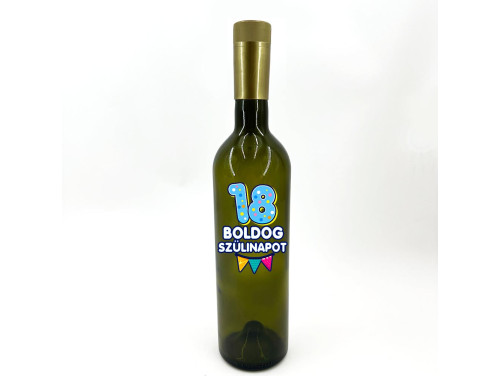 (BUZ167) Borosüveg - 750 ml - 18 Boldog Szülinapot - Zöld Boros Palack - Ajándék 18. Szülinapra - Vidám Szülinapi Ajándék