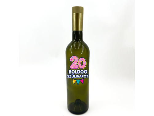 (BUZ168) Borosüveg - 750 ml - 20 Boldog Szülinapot - Zöld Boros Palack - Ajándék 20. Szülinapra - Vidám Szülinapi Ajándék