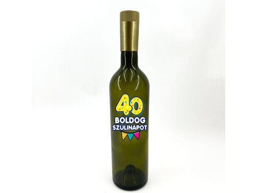 (BUZ170) Borosüveg - 750 ml - 40 Boldog Szülinapot - Zöld Boros Palack - Ajándék 40. Szülinapra - Vidám Szülinapi Ajándék