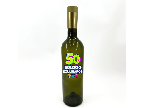 (BUZ171) Borosüveg - 750 ml - 50 Boldog Szülinapot - Zöld Boros Palack - Ajándék 50. Szülinapra - Vidám Szülinapi Ajándék