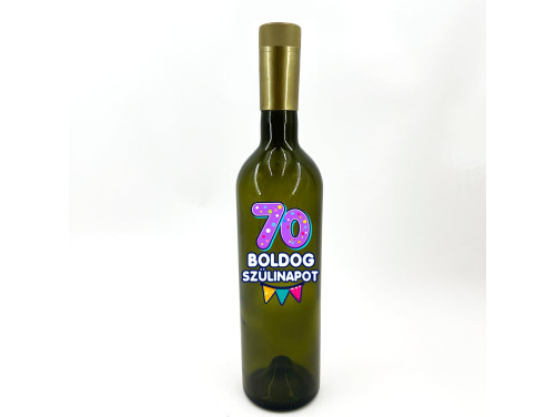 (BUZ173) Borosüveg - 750 ml - 70 Boldog Szülinapot - Zöld Boros Palack - Ajándék 70. Szülinapra - Vidám Szülinapi Ajándék