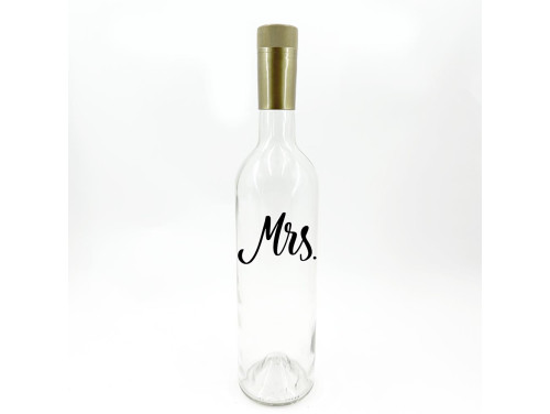 (BUA162) Borosüveg Arany Kupakkal -750ml - Mrs. - Átlátszó Boros palack - Esküvői Kellék - Ajándék Évfordulóra
