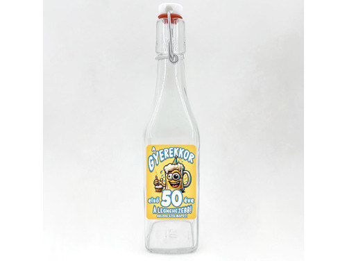 (CSU135) - Csatos Üveg - Szögletes - 500ml - A gyerekkor első 50 éve - Ajándék 50. Szülinapra