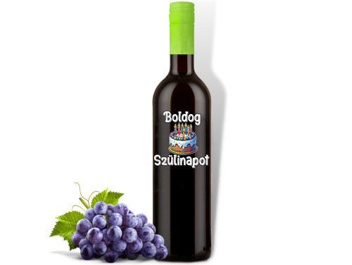 (BOV053) Feliratos Bor  - Vörös Száraz Bor - 750ml - Boldog Szülinapot - Tortás - Ajándék Szülinapra